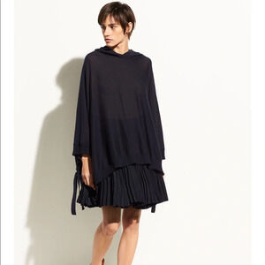 Vince Hooded Wool and Cashmere Poncho in Coastal Blue